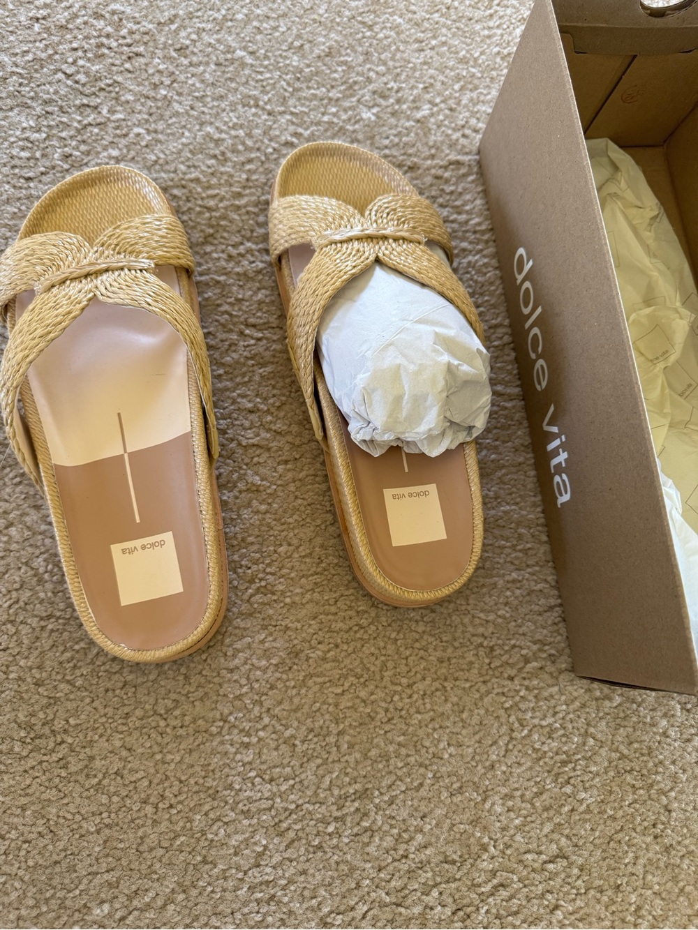 Dolce Vita Tan Braided Raffia Slide Mules - Picture 1 of 5